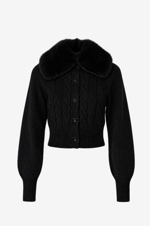 RITA CABLE KNIT CARDIGAN WITH FUR COLLAR