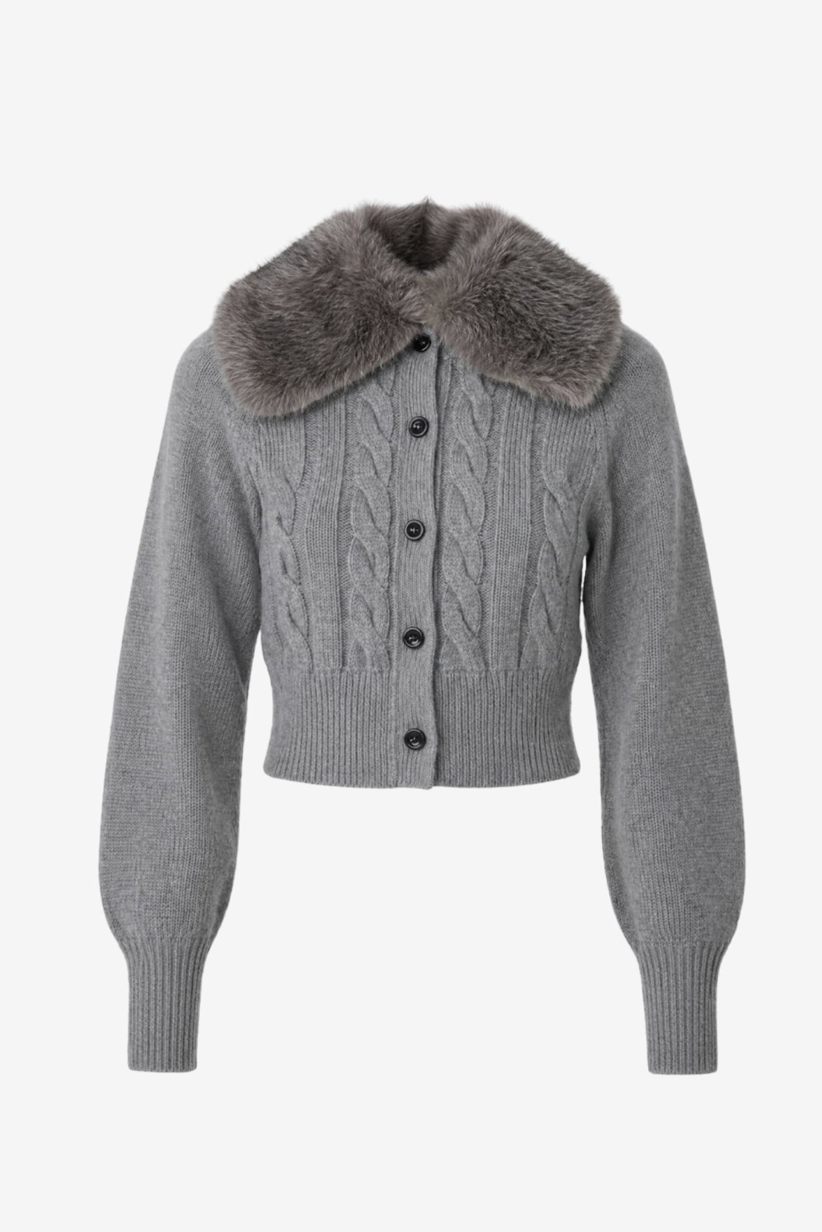 RITA CABLE KNIT CARDIGAN WITH FUR COLLAR