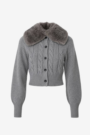 RITA CABLE KNIT CARDIGAN WITH FUR COLLAR