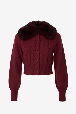 RITA CABLE KNIT CARDIGAN WITH FUR COLLAR