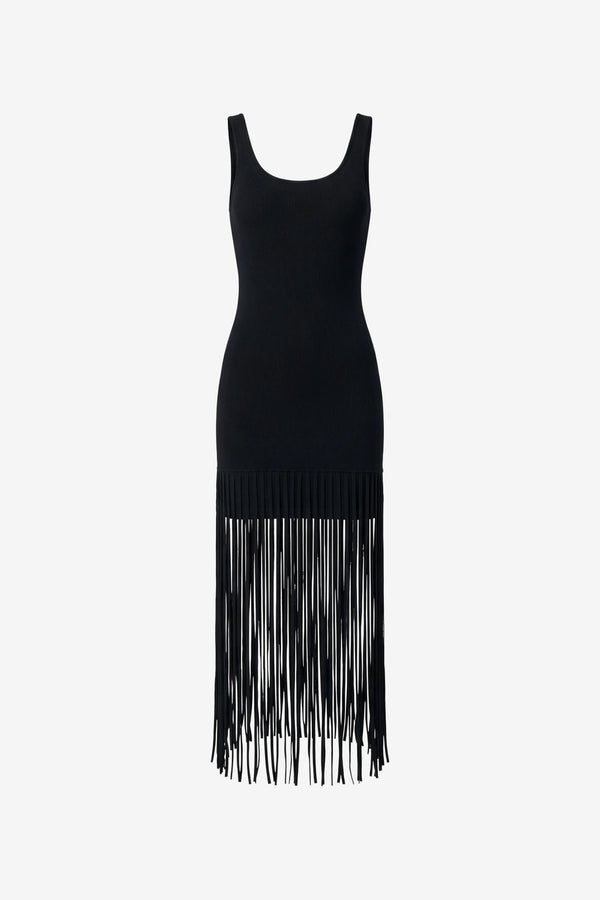 ROXANNE SCOOP NECK MINI DRESS WITH FRINGE