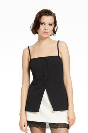 ROXY SQUARE NECK BUTTON-FRONT CUTAWAY VEST - Toccin