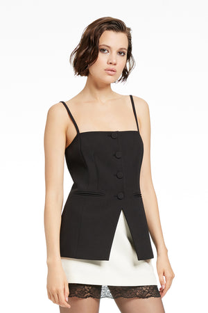 ROXY SQUARE NECK BUTTON-FRONT CUTAWAY VEST - Toccin