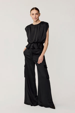 Maia Satin Wide Leg Cargo Pants