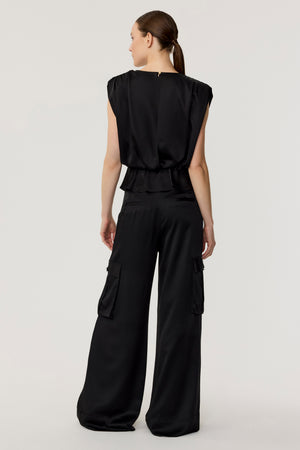 Maia Satin Wide Leg Cargo Pants