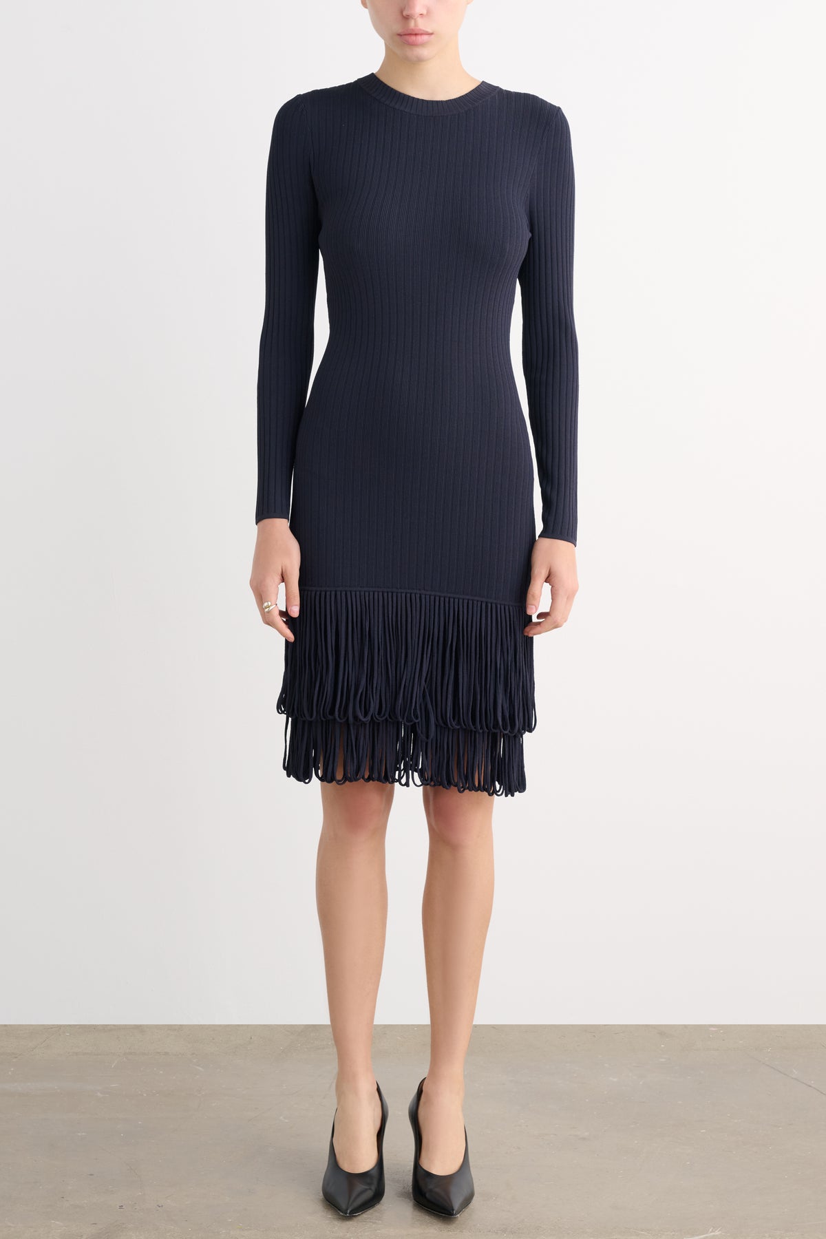 SHIRLEY LONG SLEEVE DRESS WITH LOOP FRINGE - Toccin