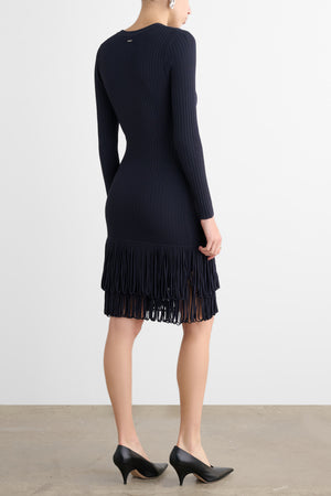 SHIRLEY LONG SLEEVE DRESS WITH LOOP FRINGE - Toccin