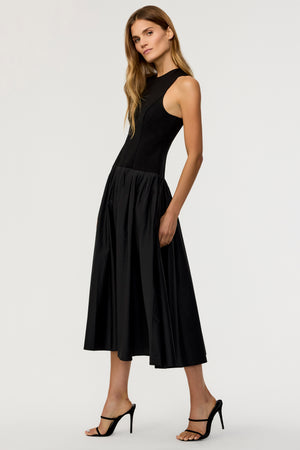 Clara Knit Racerback Cotton Black Midi Dress