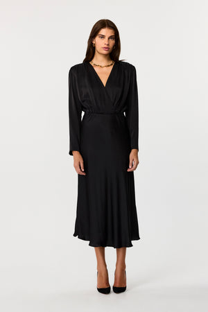 Rebecca Plunge Long Sleeve Silk Dress - Toccin