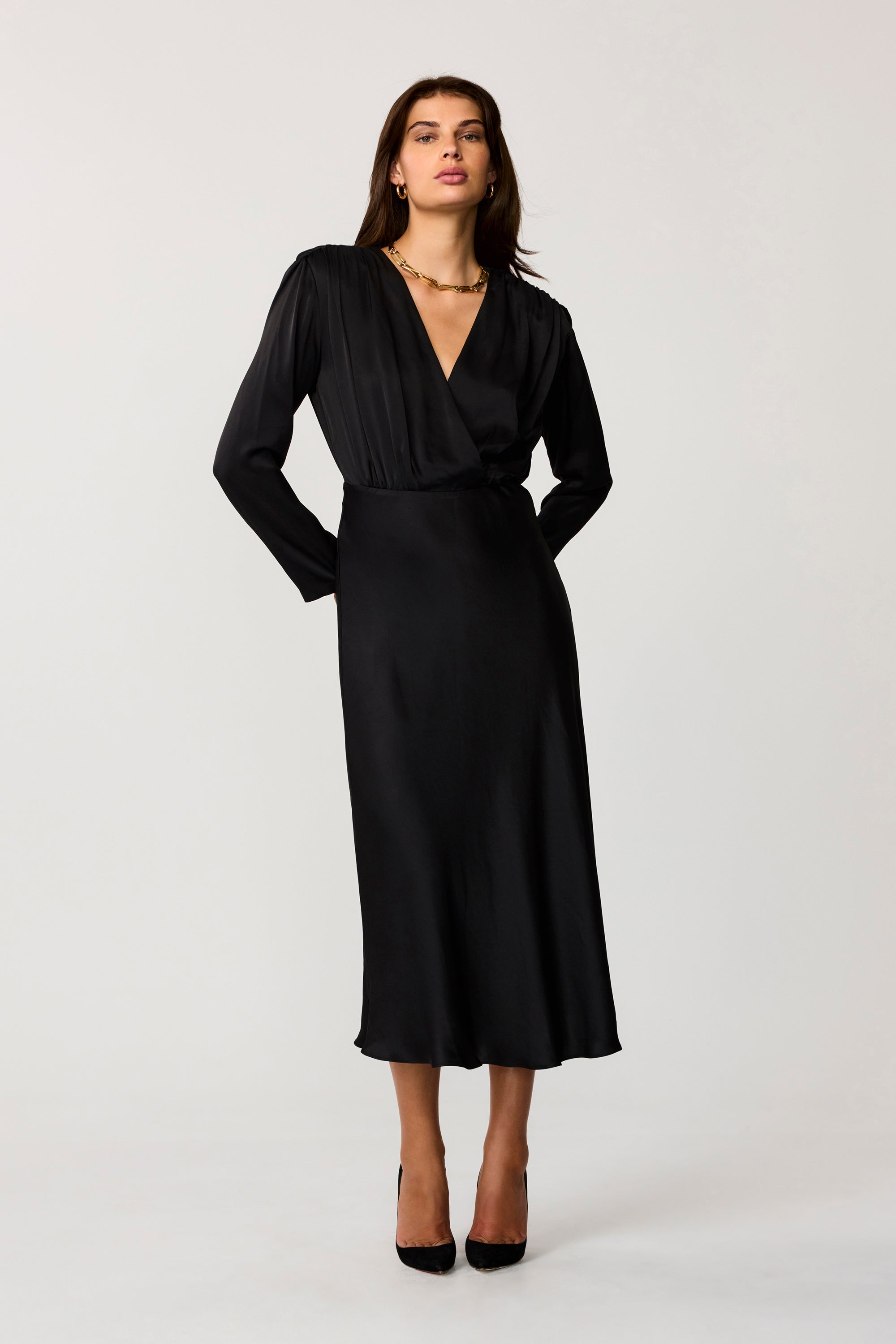 Rebecca Plunge Long Sleeve Silk Dress - Toccin