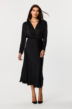 Rebecca Plunge Long Sleeve Silk Dress - Toccin