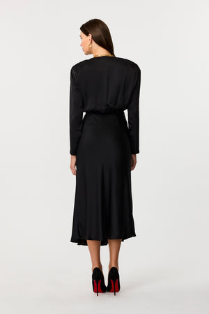 Rebecca Plunge Long Sleeve Silk Dress - Toccin