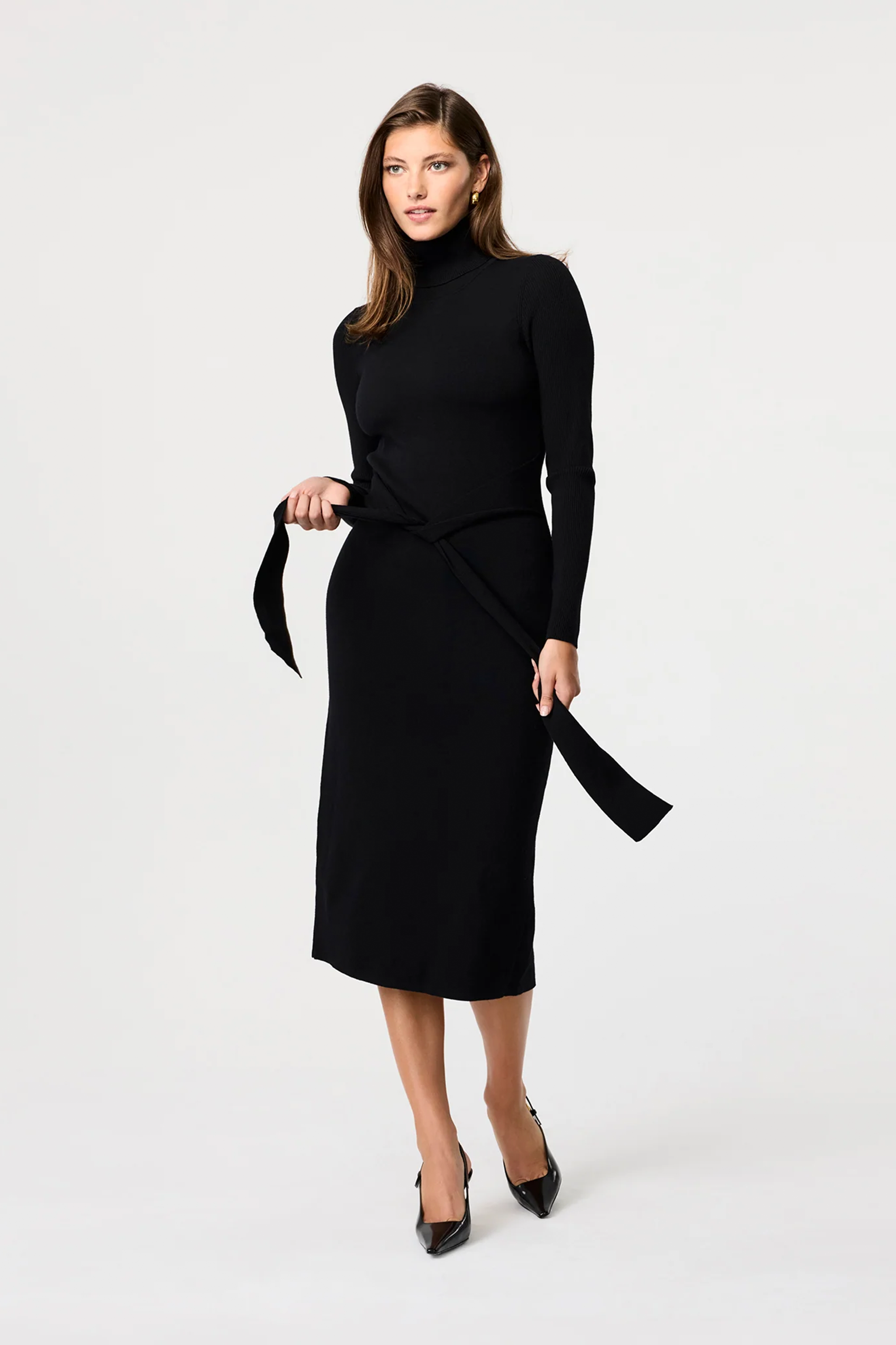 Logan Long Sleeve Turtleneck Tie Front Dress - Toccin