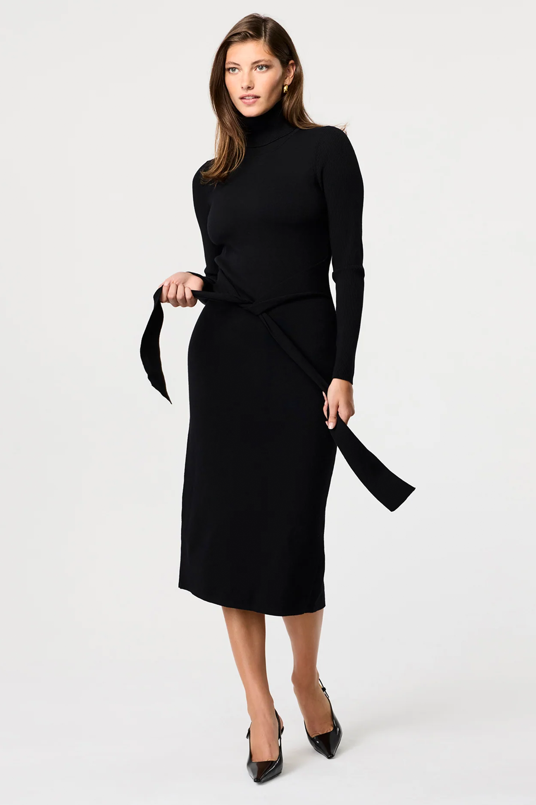 Logan Turtle Neck Bodycon Dress Long Sleeve Tie-Front Style Logan Turtle Neck Bodycon Dress Long Sleeve Tie-Front Style