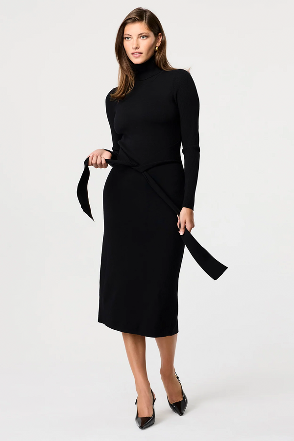 Toccin Piper Turtleneck Rib-Knit Midi-Dress - Jet