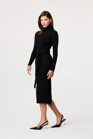 Logan Long Sleeve Turtleneck Tie Front Dress