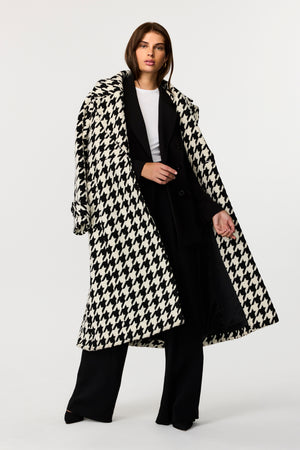 Brandy Long Houndstooth Trench Jacket