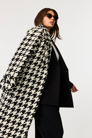 Brandy Long Houndstooth Trench Jacket