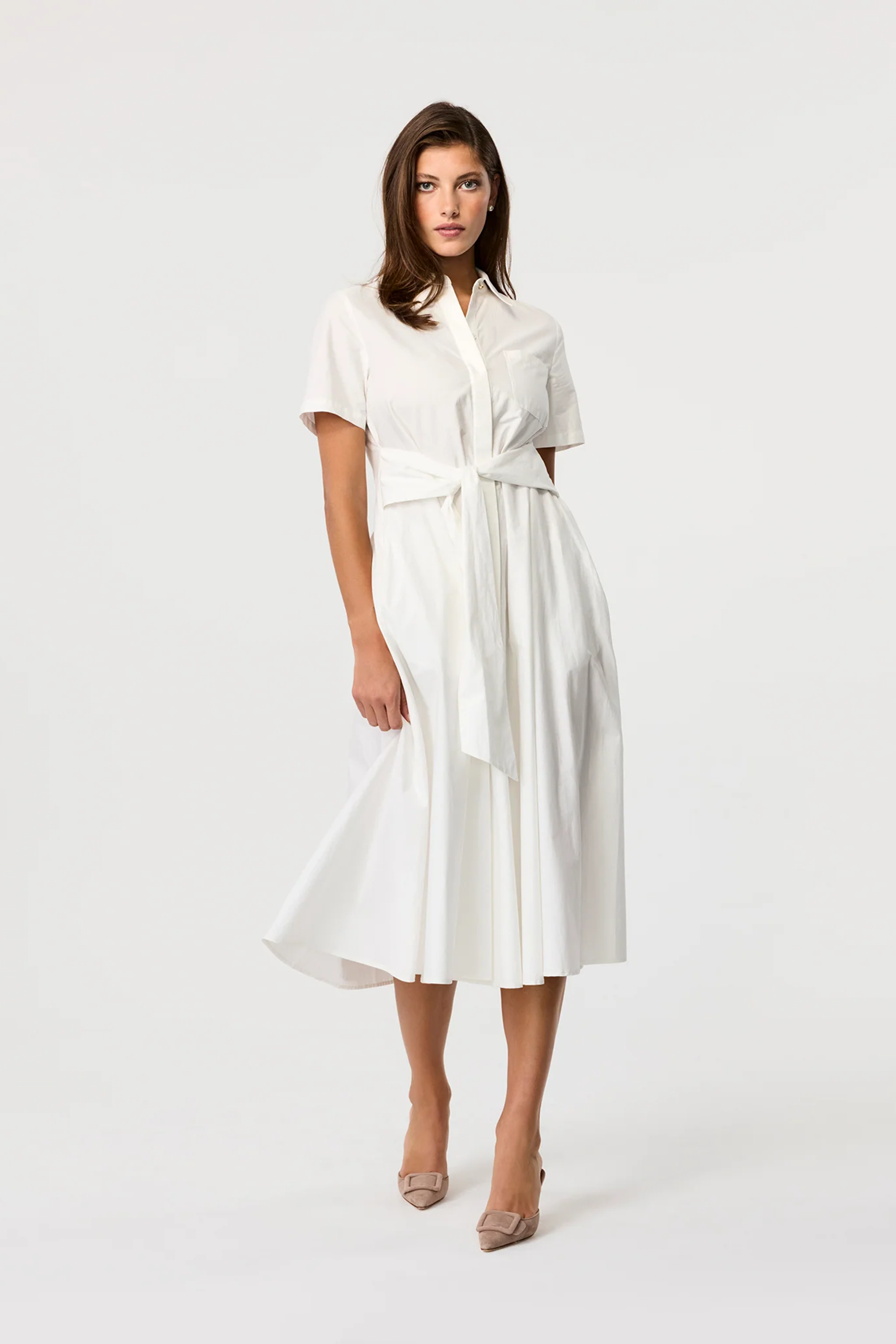 Megan Short Sleeve Tie-Front Midi Dress - Toccin