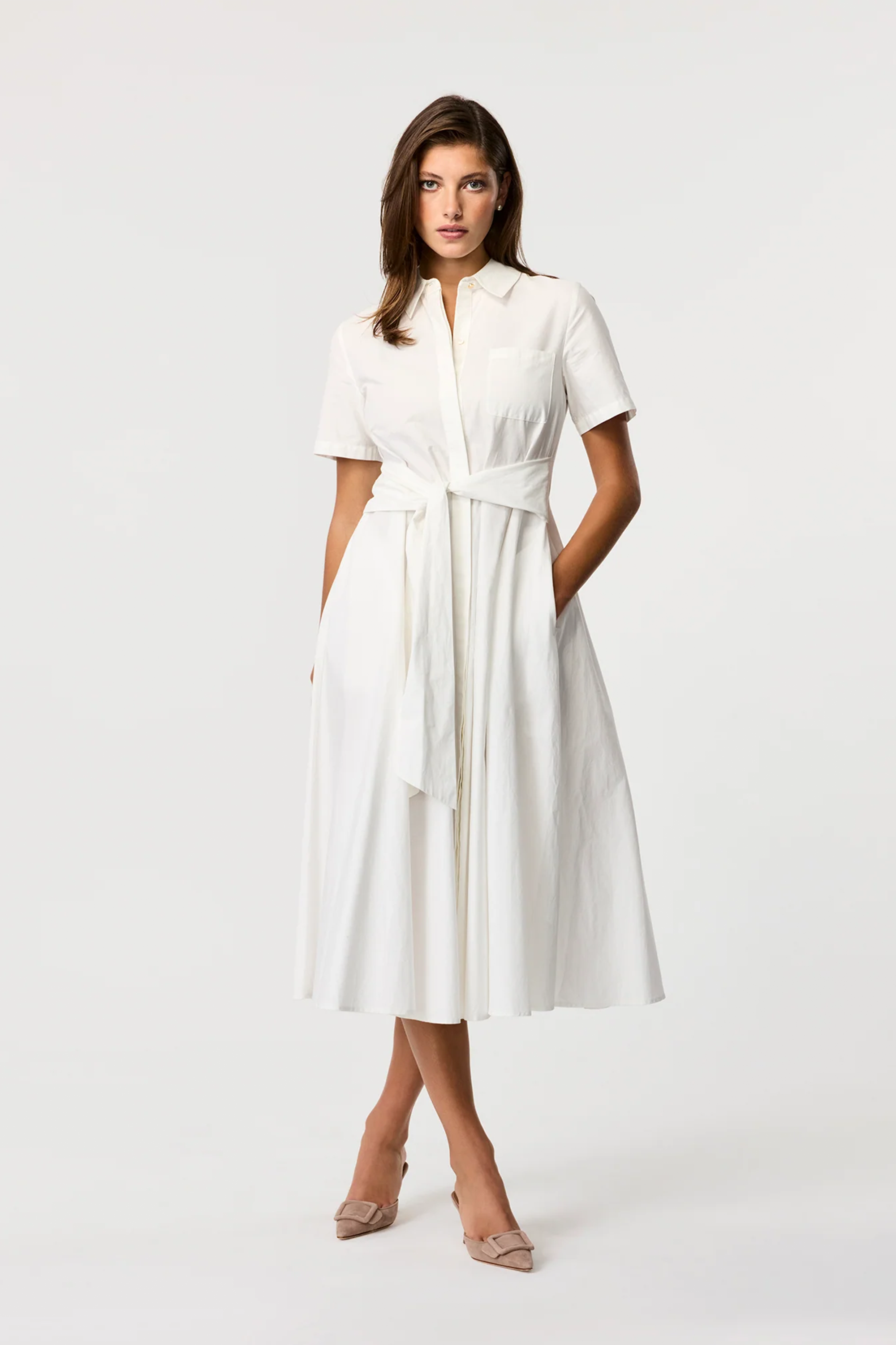 Megan Button-Down Short Sleeve Midi Dress