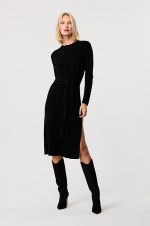 Blakely Long Sleeve Crew Neck Tie Front Dress - Toccin