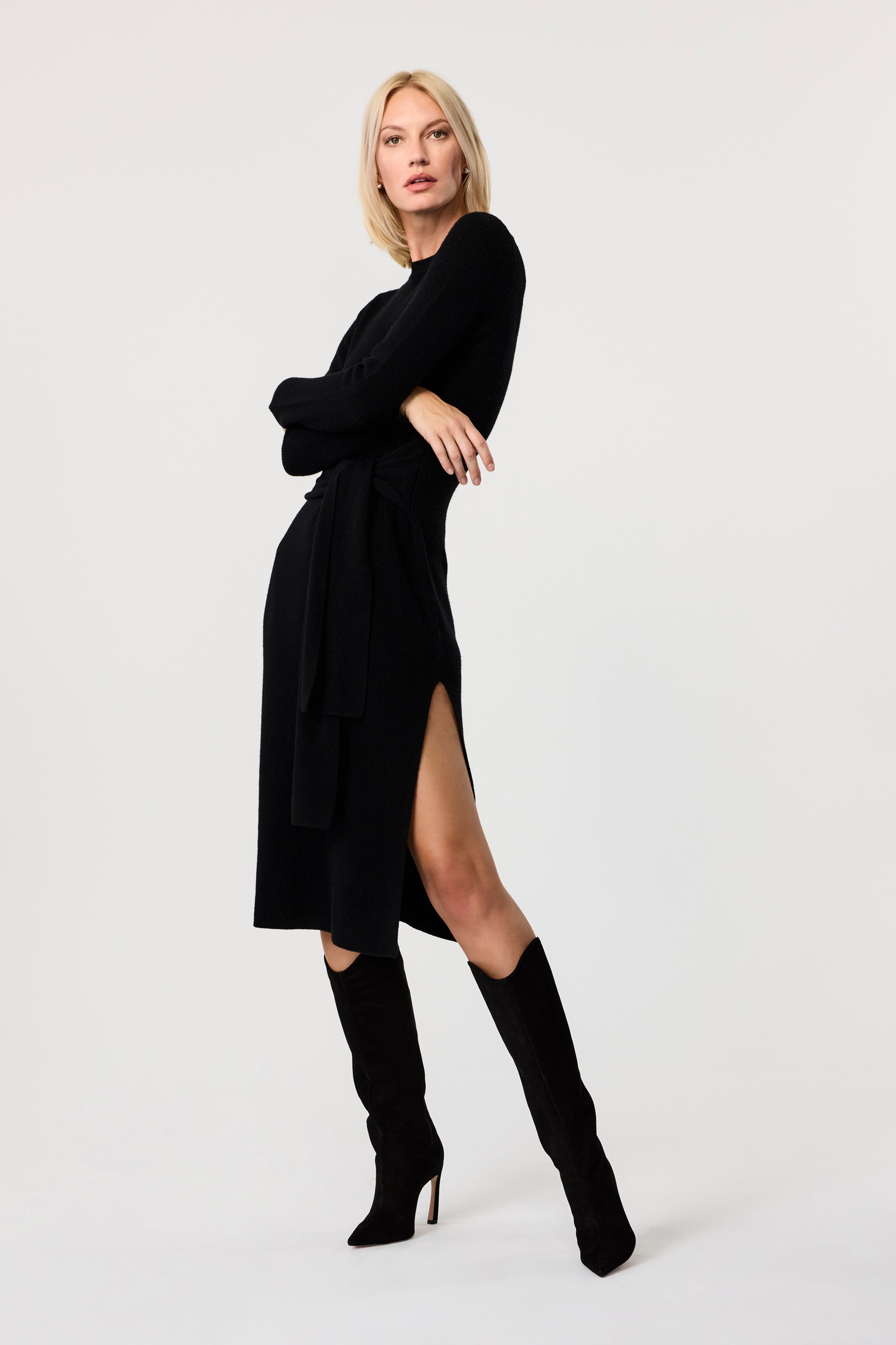 Blakely Long Sleeve Crew Neck Tie Front Dress