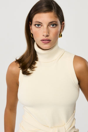 Celeste Sleeveless Turtle Neck Tie Front Top - Toccin