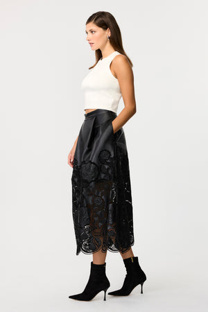 Stacey Leather Lace Midi Skirt - Toccin