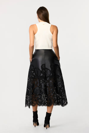 Stacey Leather Lace Midi Skirt - Toccin