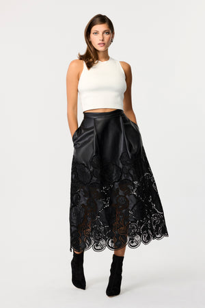 Stacey Leather Lace Midi Skirt