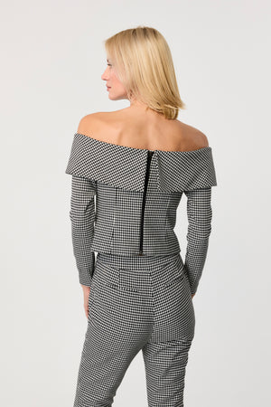 Stila Off The Shoulder Long Sleeve Houndstooth Top - Toccin