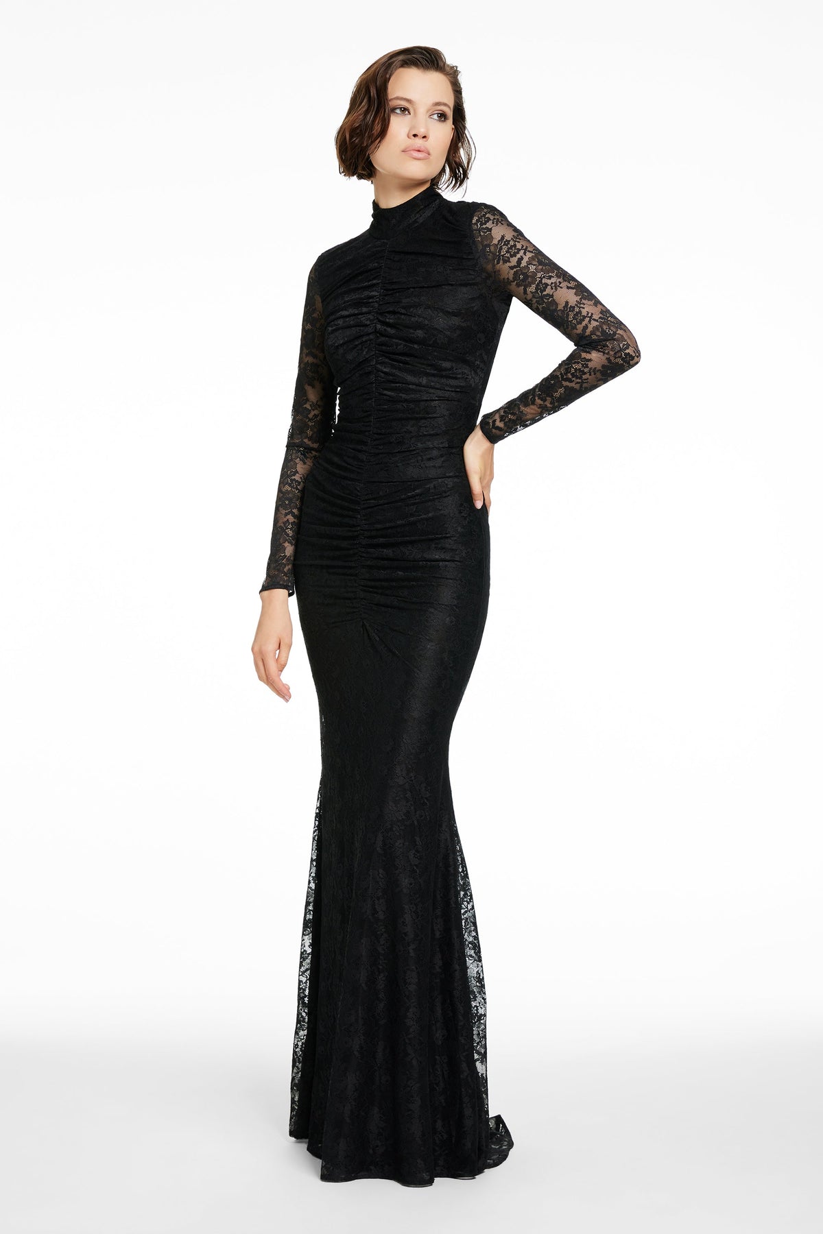 SYLVIE LONG SLEEVE MOCK NECK RUCHED GOWN - Toccin