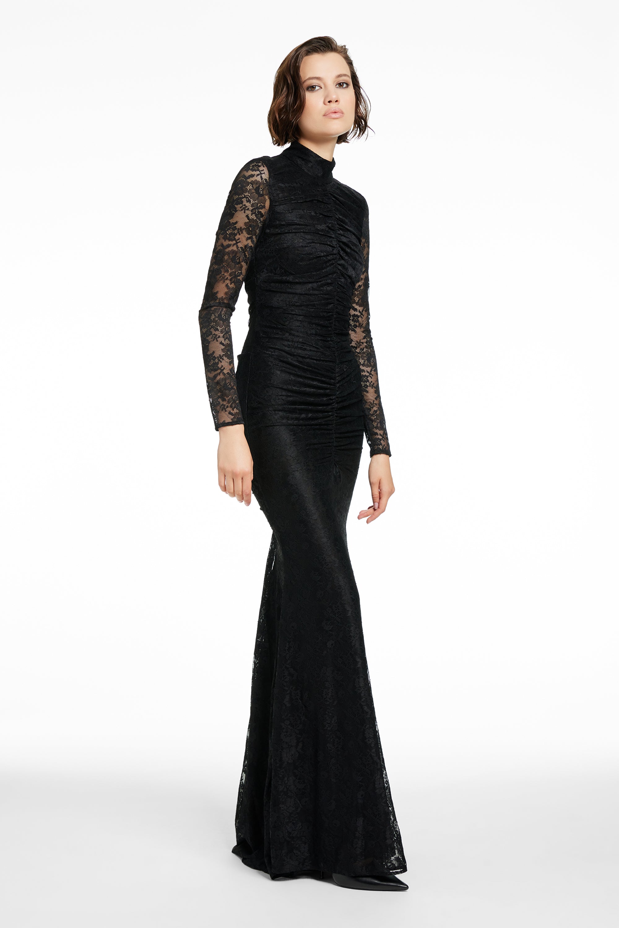 SYLVIE LONG SLEEVE MOCK NECK RUCHED GOWN - Toccin