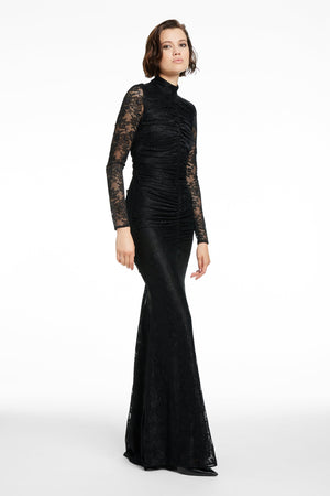 SYLVIE LONG SLEEVE MOCK NECK RUCHED GOWN - Toccin