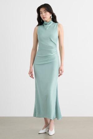 KORALIE DRAPED NECK MIDI DRESS