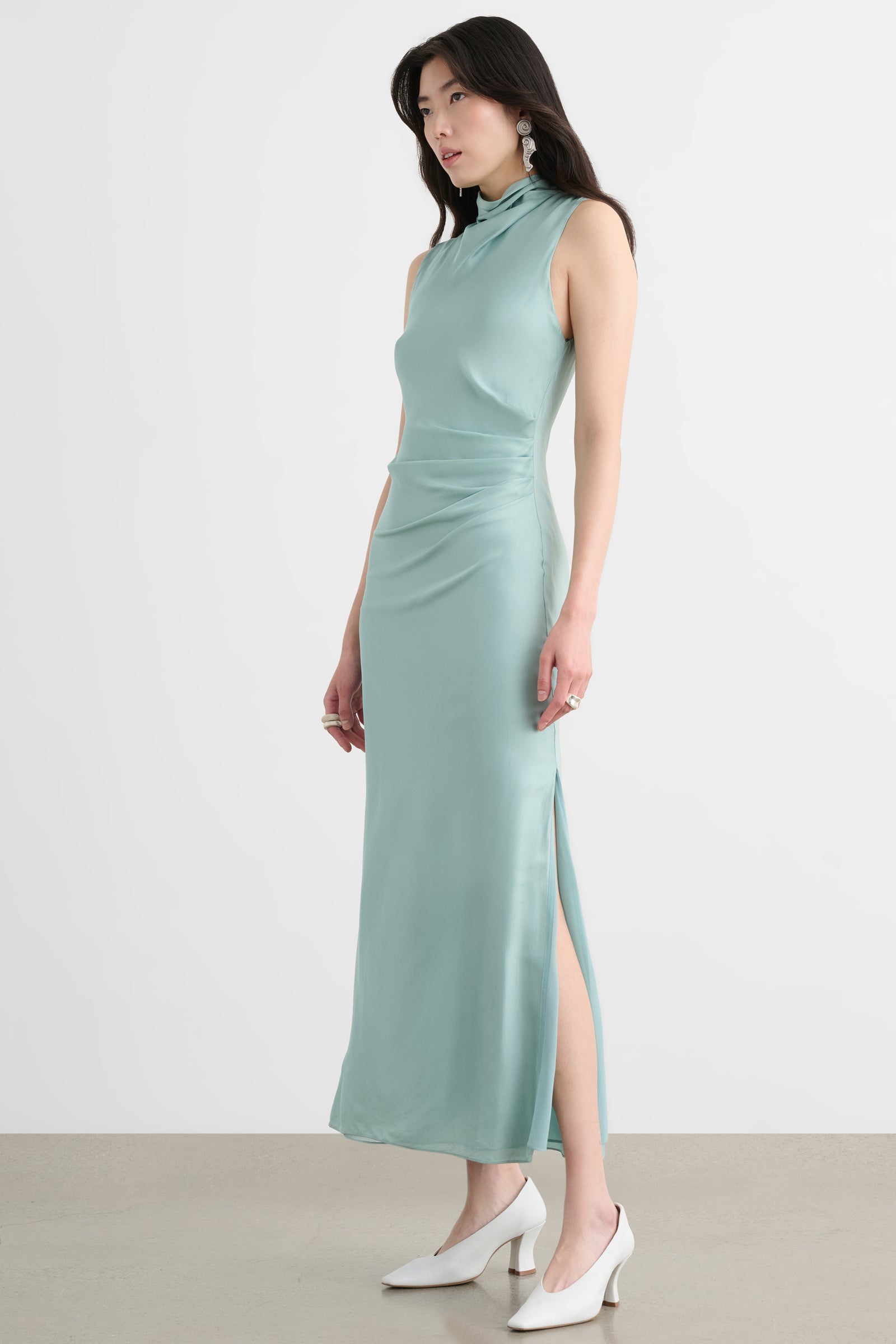 KORALIE DRAPED NECK MIDI DRESS