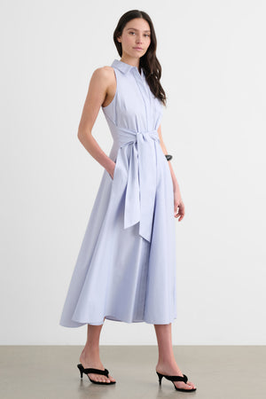 CHELSEA SLEEVELESS TIE-FRONT MIDI SHIRT DRESS