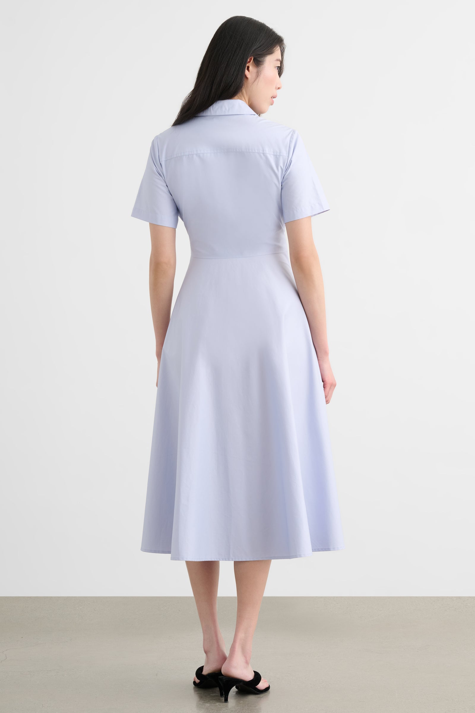 MEGAN SHORT SLEEVE TIE-FRONT MIDI SHIRT DRESS - Toccin