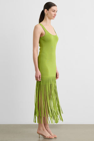 ROXANNE SCOOP NECK MINI DRESS WITH FRINGE - Toccin