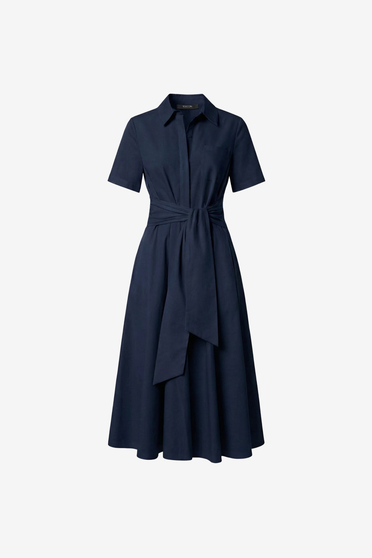 MEGAN SHORT SLEEVE TIE-FRONT MIDI SHIRT DRESS - Toccin