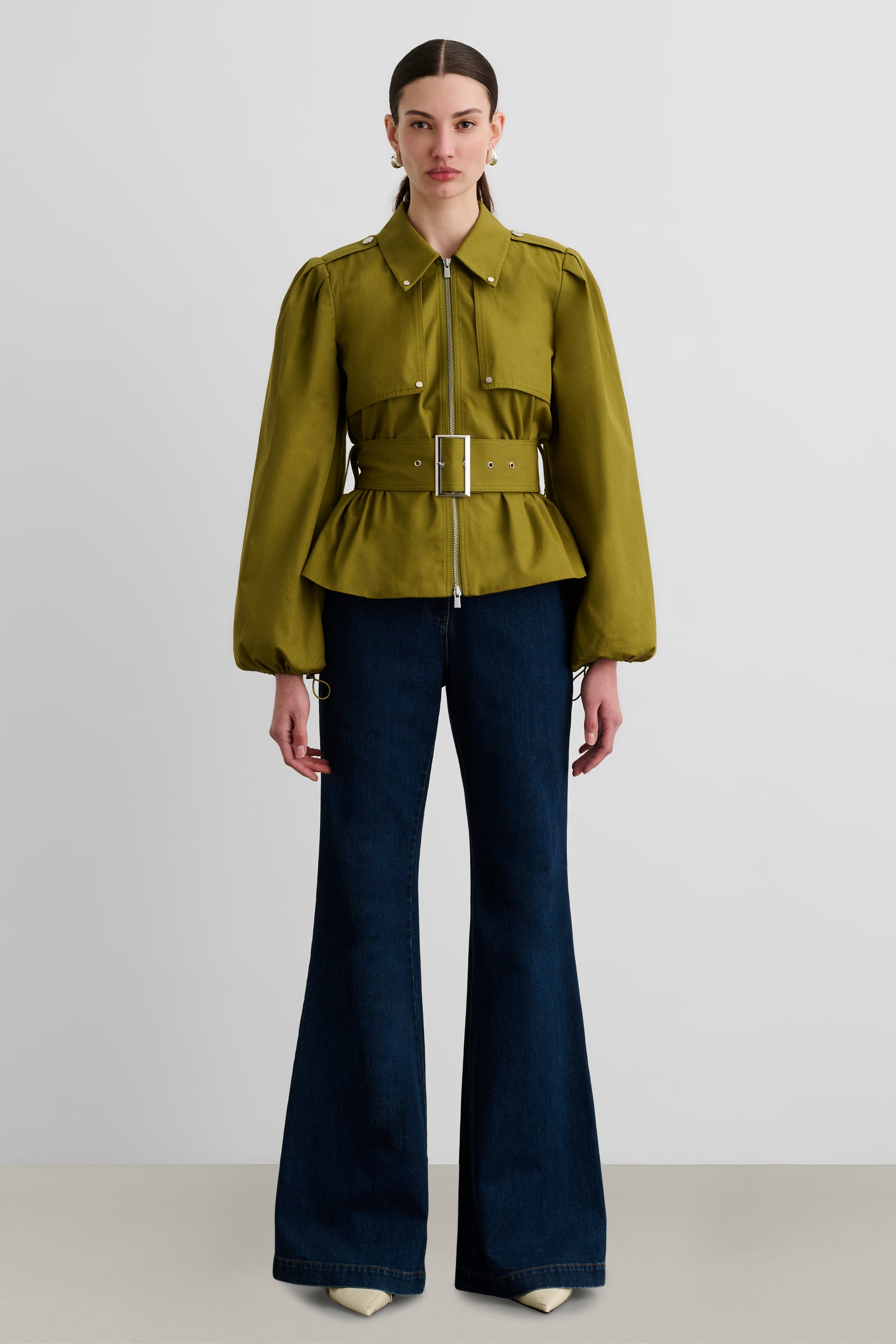 BRIGHTON BELTED ZIP-FRONT JACKET - Toccin