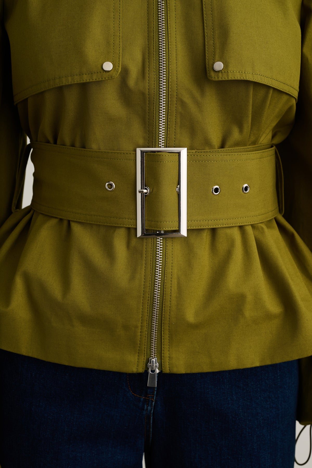 BRIGHTON BELTED ZIP-FRONT JACKET - Toccin