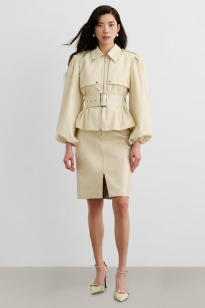 BRIGHTON BELTED ZIP-FRONT JACKET - Toccin