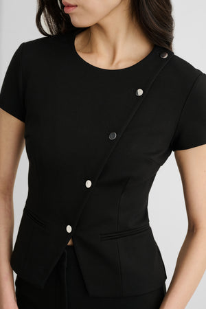 MAUDE SHORT SLEEVE ASYMMETRIC BUTTON-FRONT TOP - Toccin