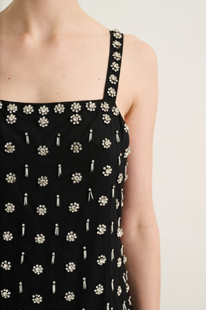 DOVE HAND-BEADED MINI SHIFT DRESS - Toccin