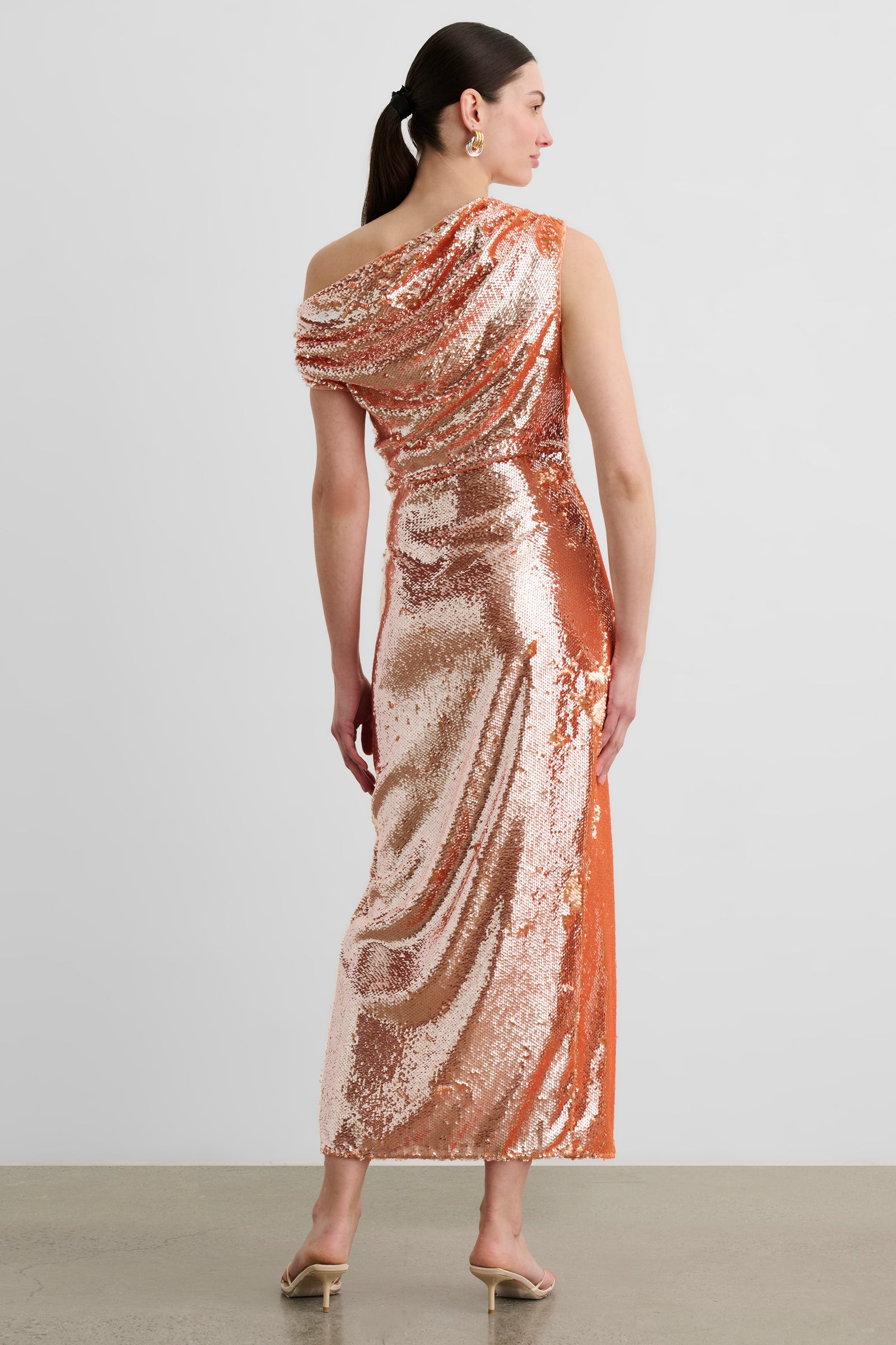 AUDREY ASYMMETRICAL DRAPED MIDI DRESS - Toccin