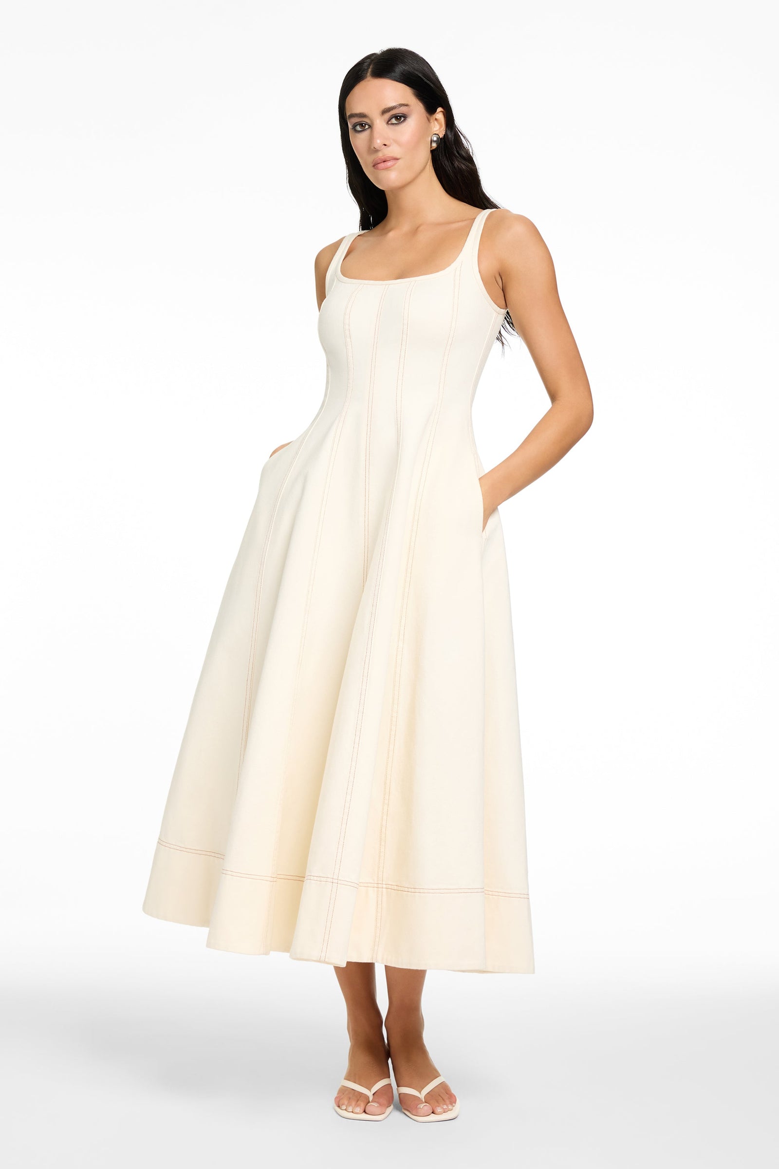 TIA SCULPTED MIDI DRESS-DENIM - Toccin