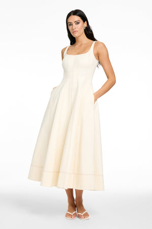 TIA SCULPTED MIDI DRESS-DENIM - Toccin