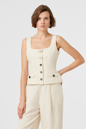 Georgia Linen Button-Front Top - Toccin