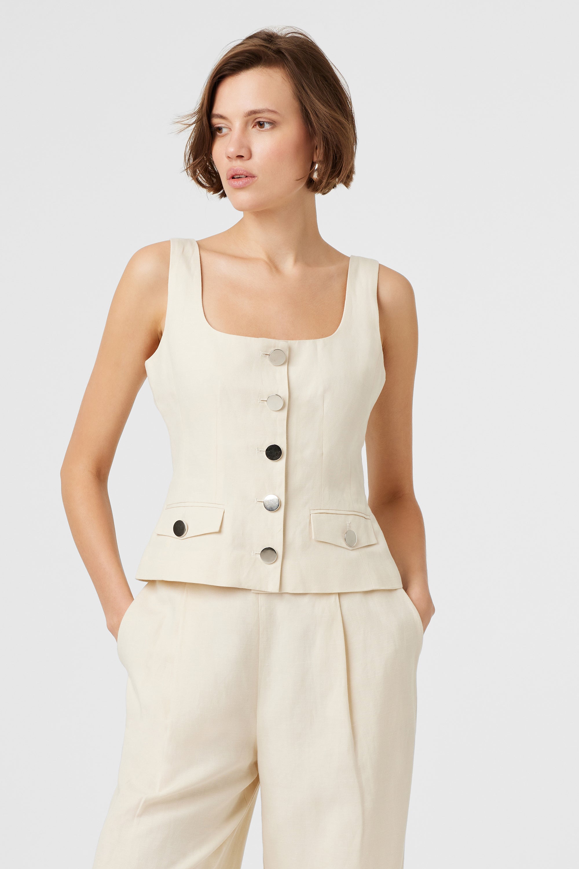 Georgia Linen Button-Front Top - Toccin